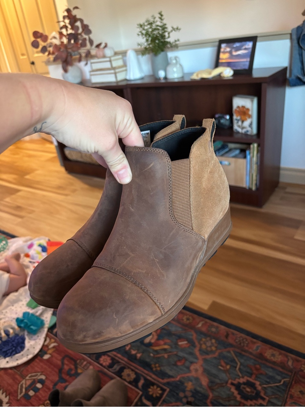 Sorel Brown Leather & Suede Chelsea Rain Boots